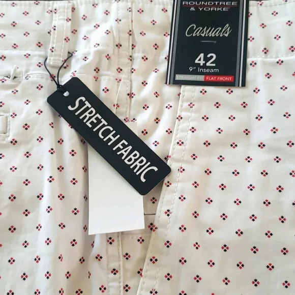 Preppy Chino 42 Stretch Flat Front White Print Travel Career Golf Cruise - Picture 1 of 7